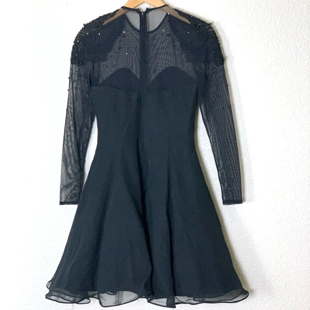 Tadaski | Vintage formal mesh long sleeve fit and flare beaded mini dres… - Picture 5 of 11